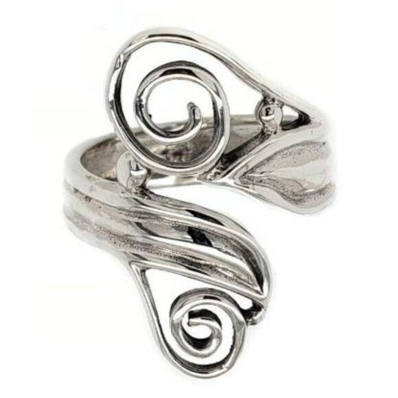 925 STERLING SILVER Adjustable Swirls Statement Bypass Ring - Picture 10 of 10